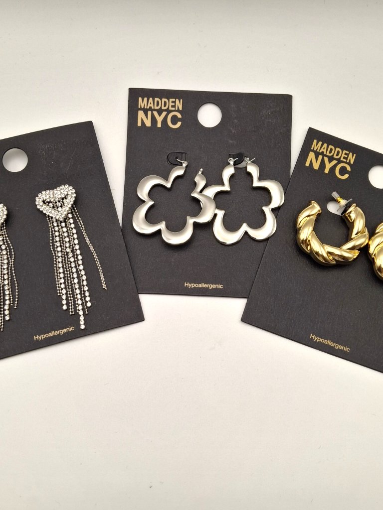 3 Pairs Madden Nyc Statement Earrings Gold Tone And Silver Tone Nwt